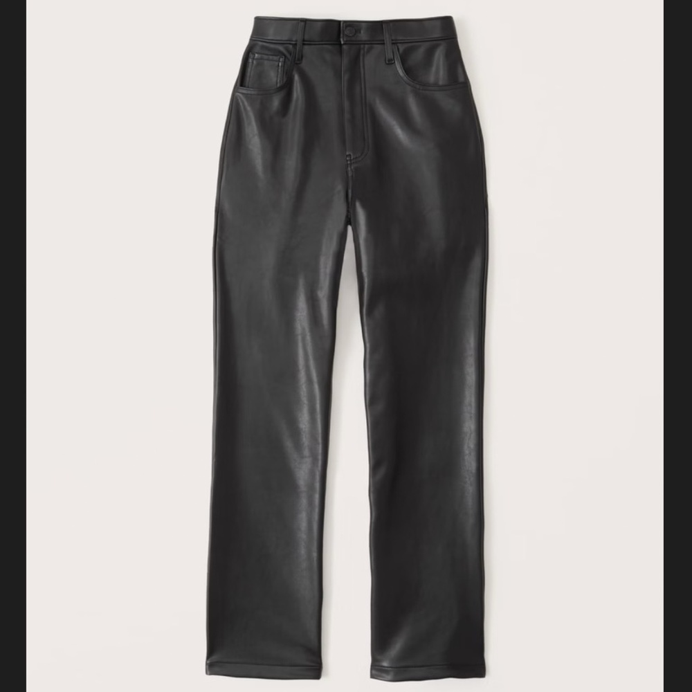 Women's Split-Hem Vegan Leather 90s Straight Pants, Size 12/31